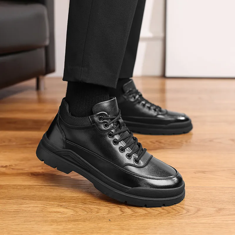 Shu Family Wear-Resistant Slip-Resistant Mid-Top Casual Shoes Men's Black-4