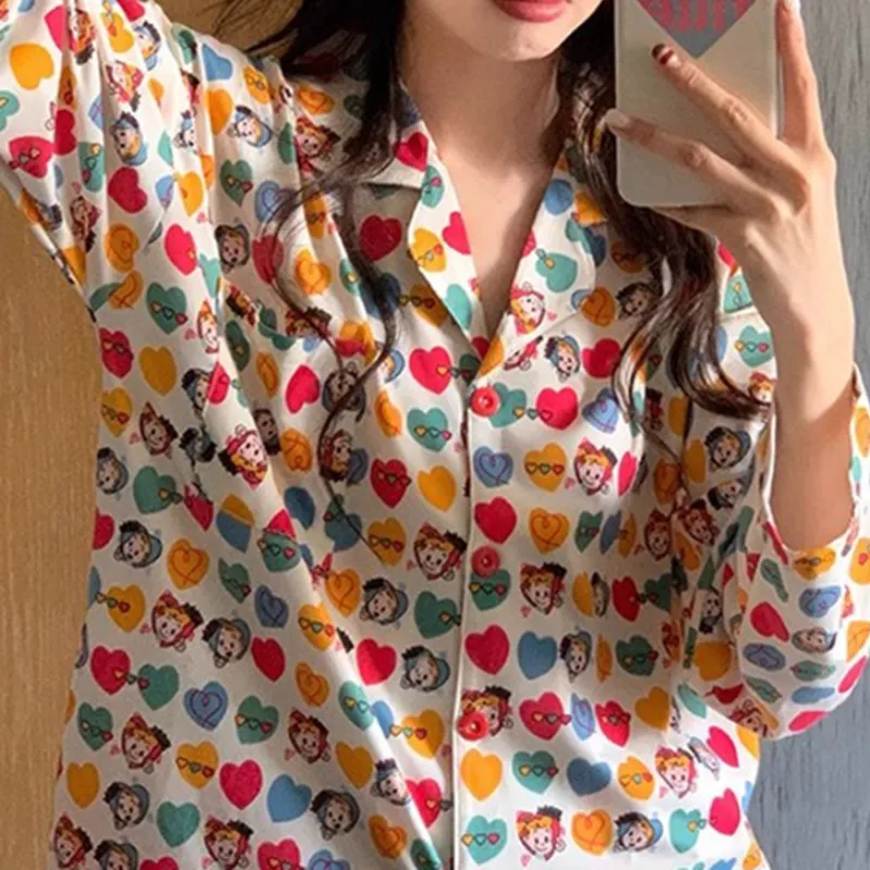 TLXT Pajama Set Women's Cartoon Heart Style-4