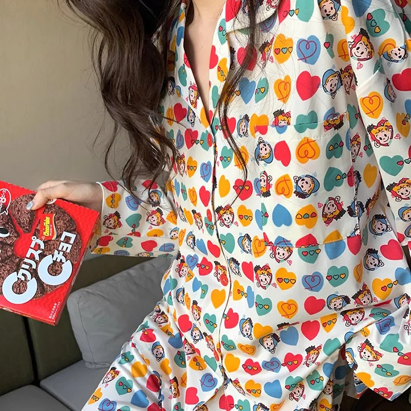 TLXT Pajama Set Women's Cartoon Heart Style-2