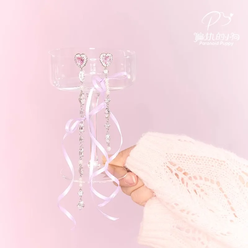 PARANOID PUPPY Heart Fringe Earrings Women's-2