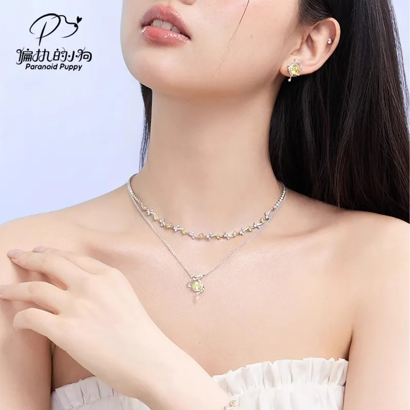 PARANOID PUPPY Mint Green Zircon Fringe Necklace With Unique Layering Collarbone Chain Women's-6