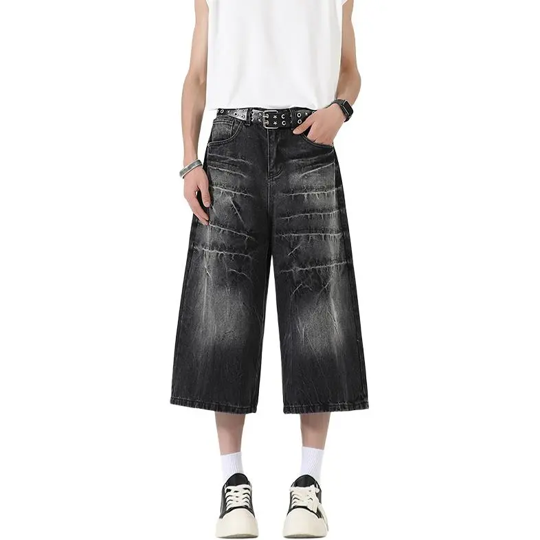 HKRXEC Denim Shorts Men Black-1