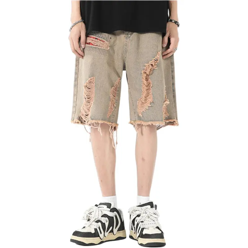 HKRXEC Denim Shorts Men Yellow Mud-1