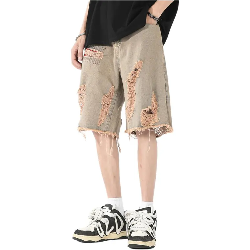 HKRXEC Denim Shorts Men Yellow Mud-3