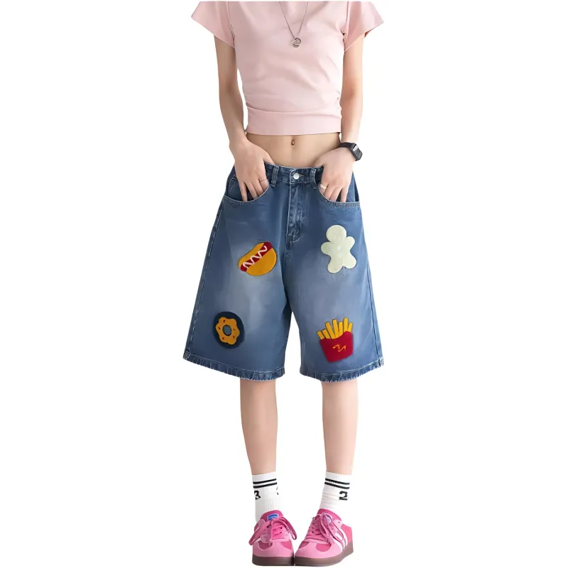 HKRXEC Denim Shorts Men Blue-2