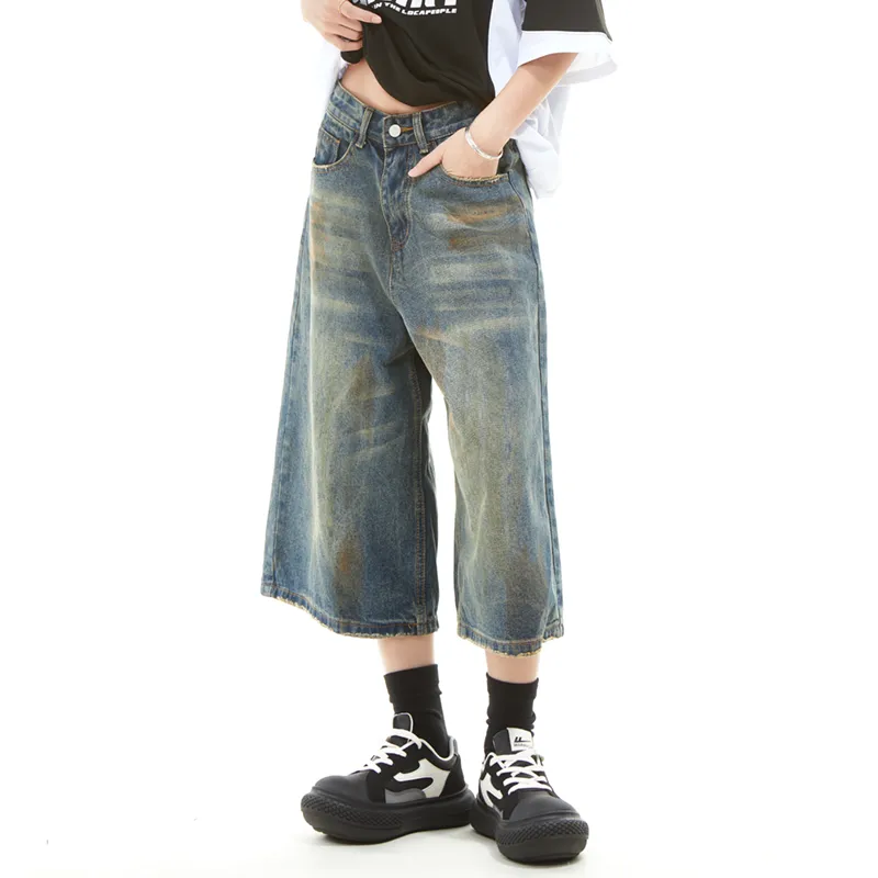 HKRXEC Denim Shorts Unisex Nostalgic Blue-6