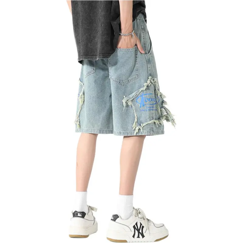 HKRXEC Denim Shorts Men Nostalgic Blue-2
