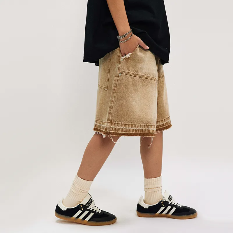 HKRXEC Denim Shorts Unisex Khaki-5