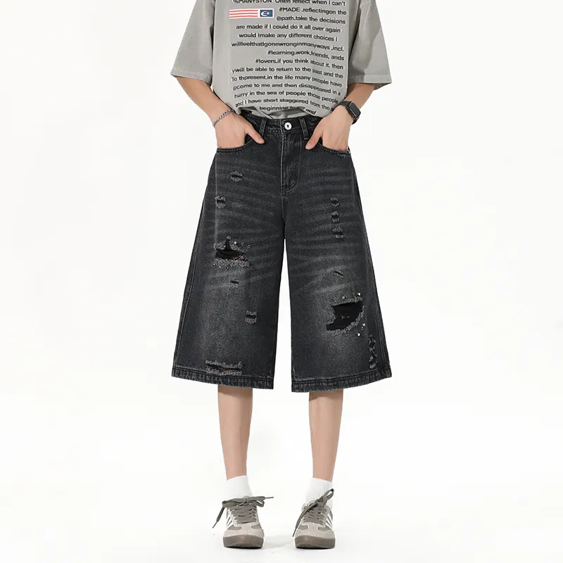 HKRXEC Denim Shorts Men Black-1