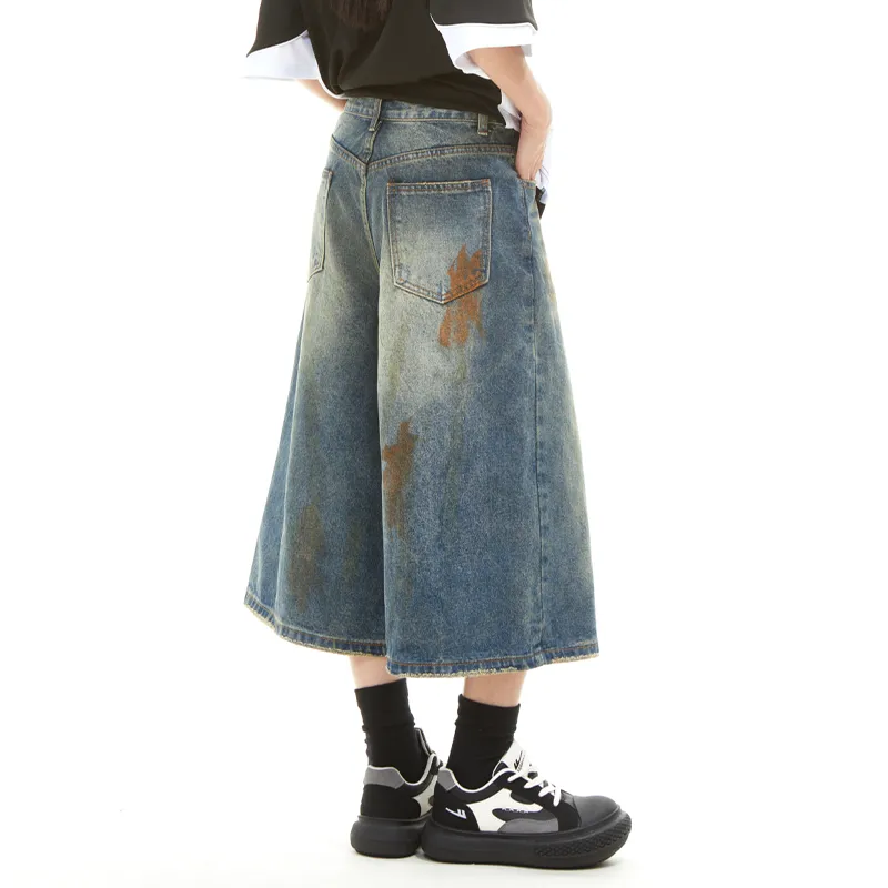 HKRXEC Denim Shorts Unisex Nostalgic Blue-3