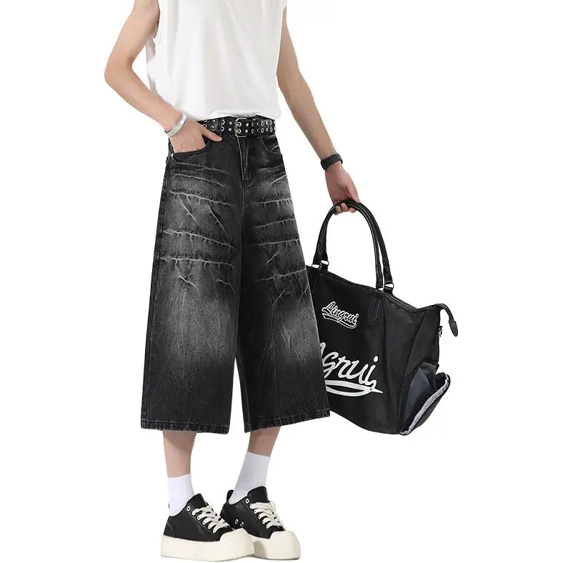 HKRXEC Denim Shorts Men Black-3