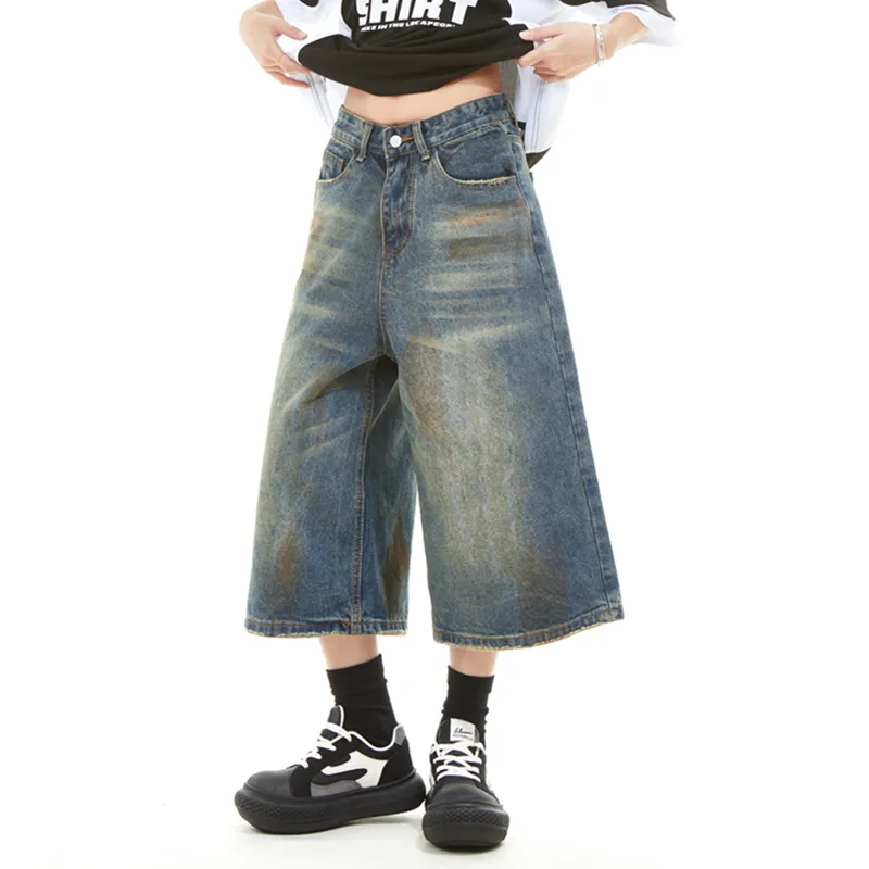 HKRXEC Denim Shorts Unisex Nostalgic Blue-4