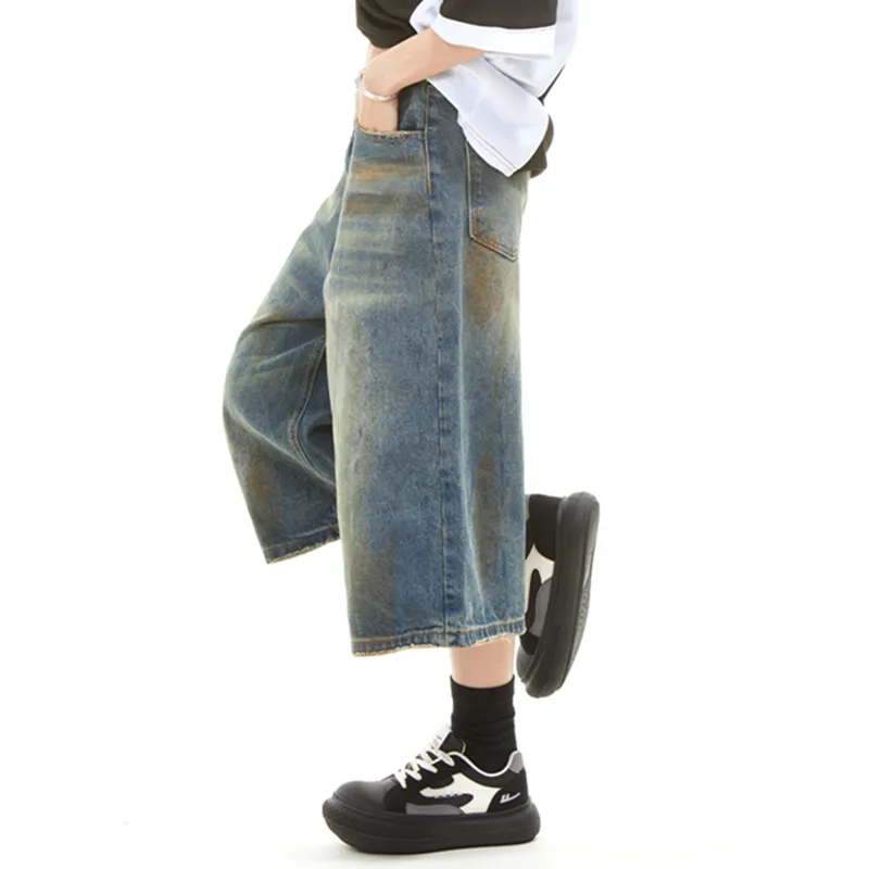 HKRXEC Denim Shorts Unisex Nostalgic Blue-5