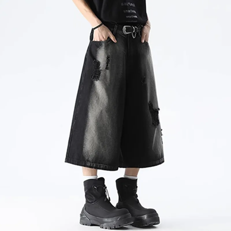 HKRXEC Denim Shorts Men Black-4