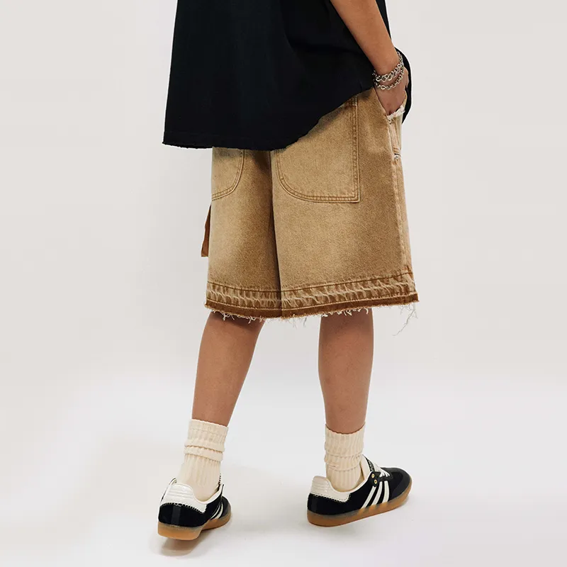 HKRXEC Denim Shorts Unisex Khaki-6