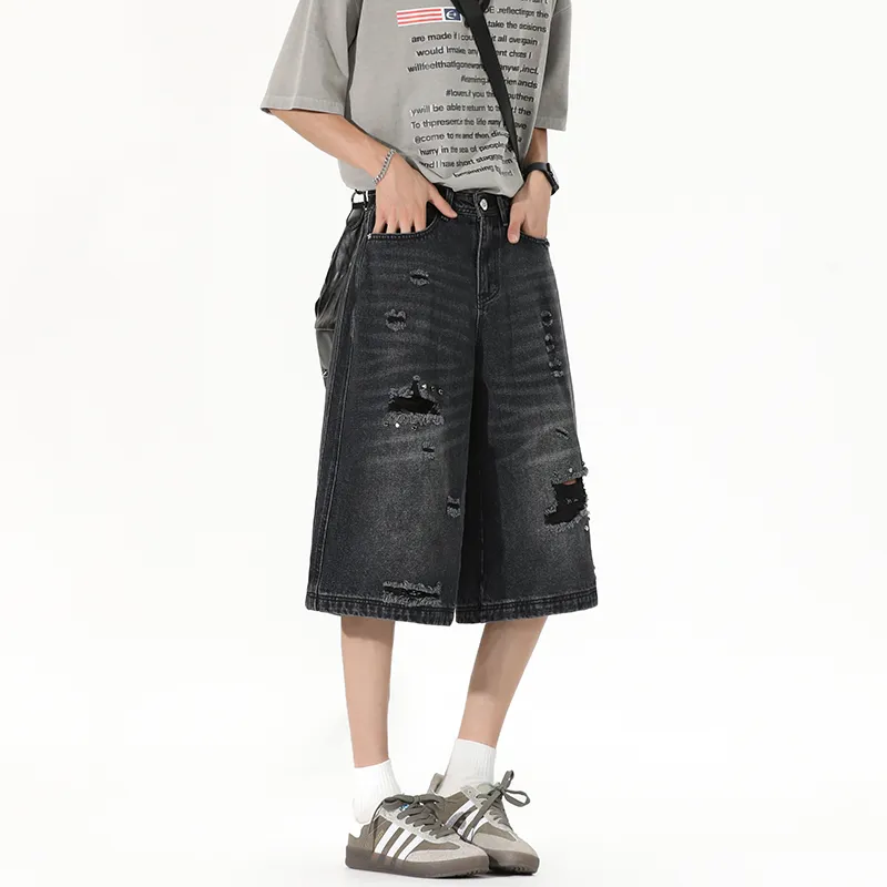 HKRXEC Denim Shorts Men Black-3