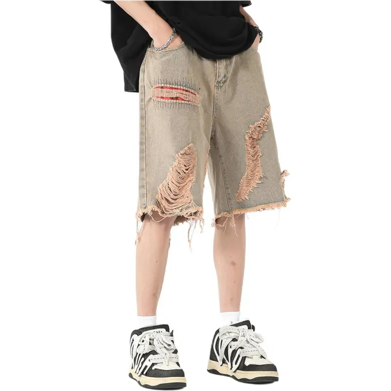 HKRXEC Denim Shorts Men Yellow Mud-4