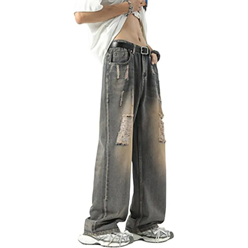 HKRXEC Jeans Men Vintage Blue-4