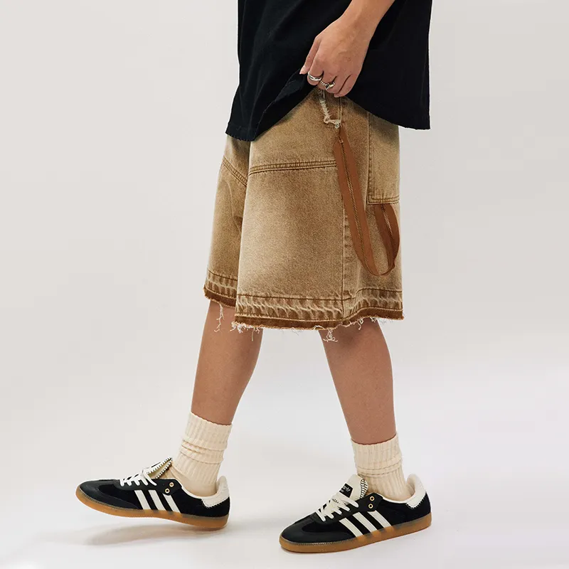 HKRXEC Denim Shorts Unisex Khaki-7