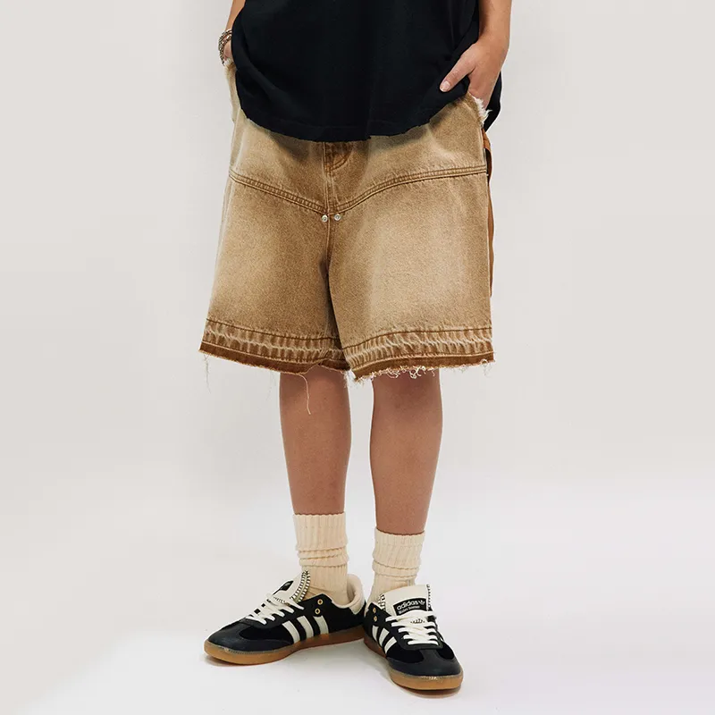 HKRXEC Denim Shorts Unisex Khaki-2