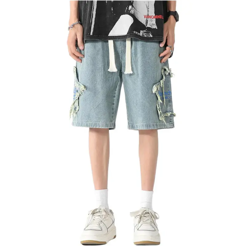 HKRXEC Denim Shorts Men Nostalgic Blue-1
