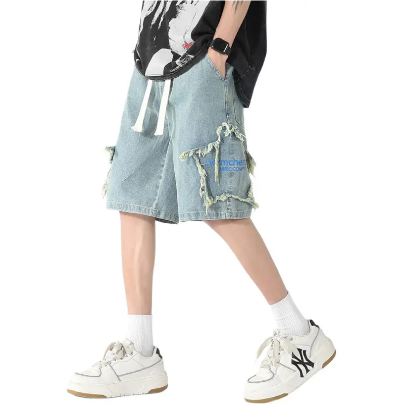 HKRXEC Denim Shorts Men Nostalgic Blue-4