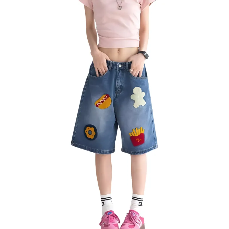HKRXEC Denim Shorts Men Blue-4