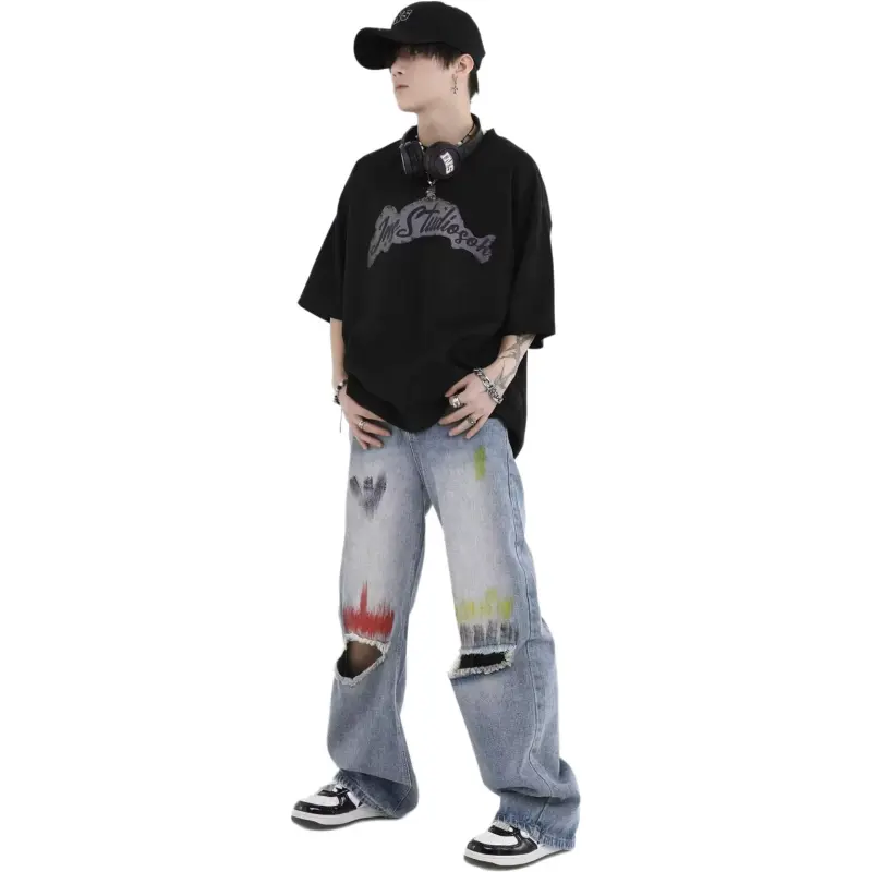 HKRXEC Jeans Men Light Blue-3