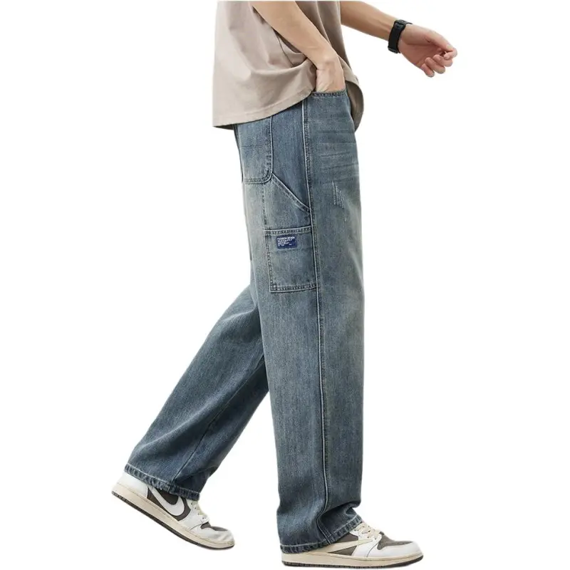 HKRXEC Jeans Men Vintage Blue-4
