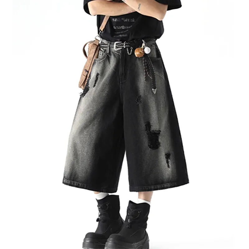 HKRXEC Denim Shorts Men Black-5