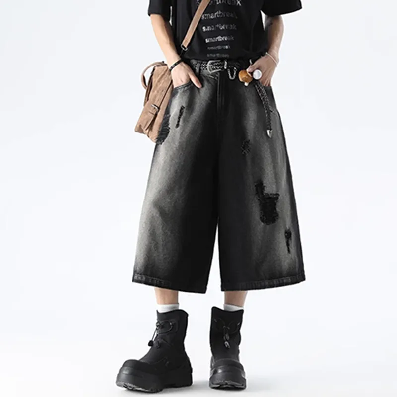 HKRXEC Denim Shorts Men Black-2