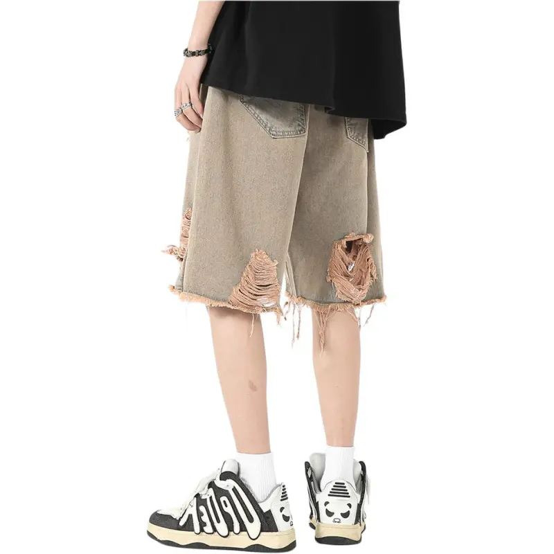 HKRXEC Denim Shorts Men Yellow Mud-2