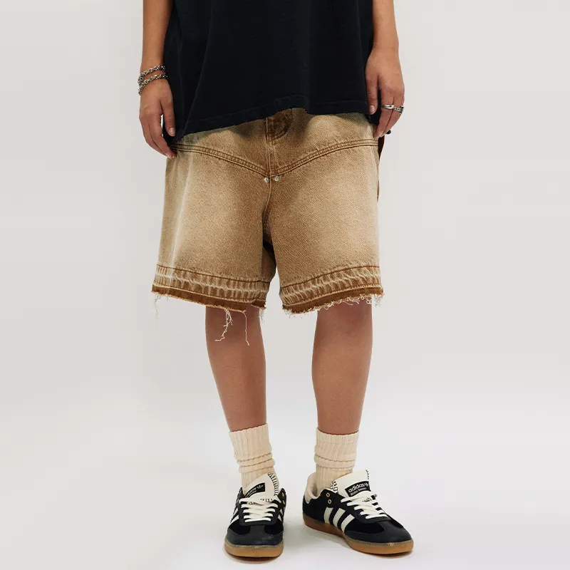 HKRXEC Denim Shorts Unisex Khaki-3