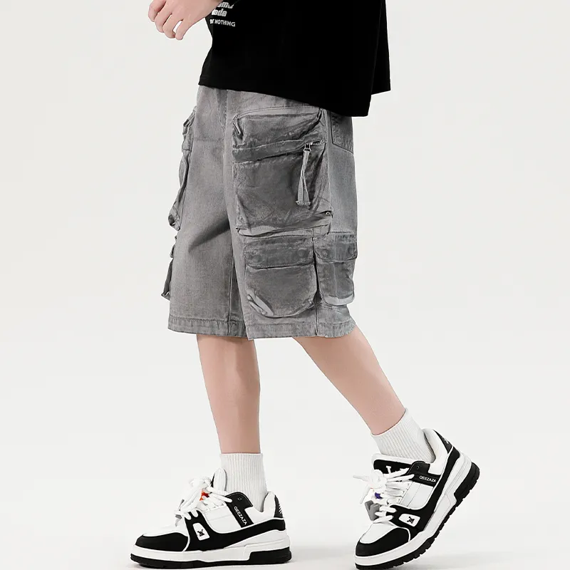 HKRXEC Cargo Shorts Men Gray-5