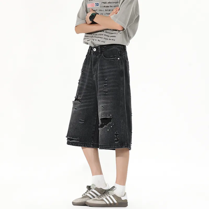 HKRXEC Denim Shorts Men Black-4