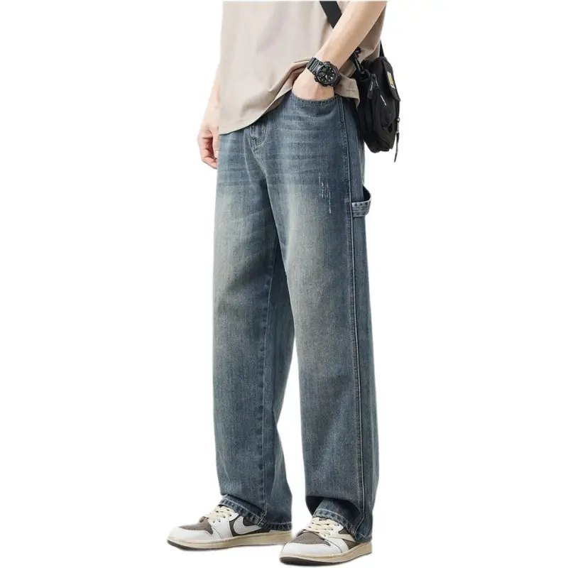 HKRXEC Jeans Men Vintage Blue-3
