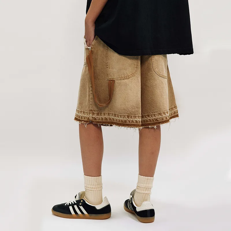 HKRXEC Denim Shorts Unisex Khaki-4