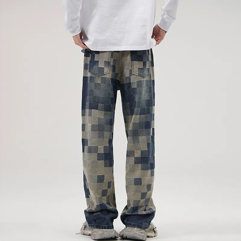 HKRXEC Jeans Men Vintage Blue-3