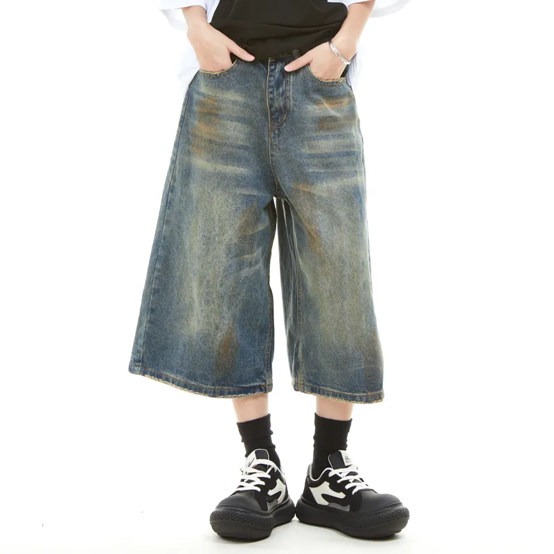 HKRXEC Denim Shorts Unisex Nostalgic Blue-2