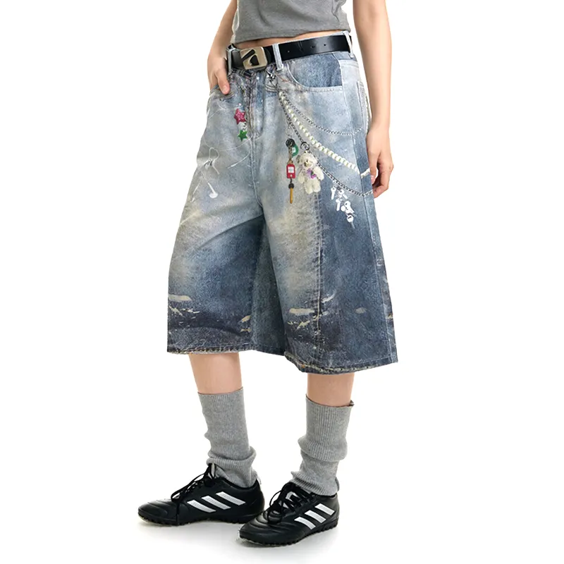 HKRXEC Denim Shorts Men Light Blue-2