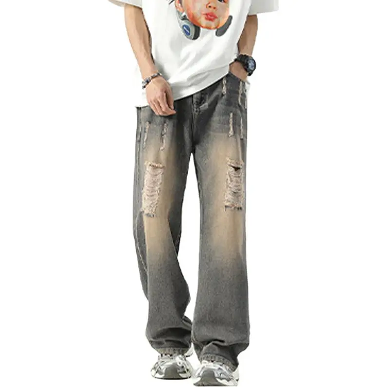 HKRXEC Jeans Men Vintage Blue-3