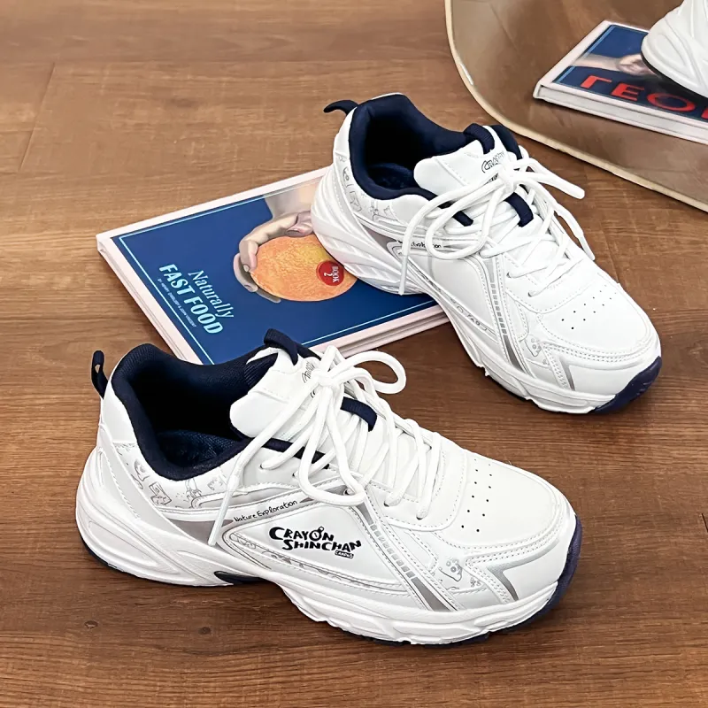Crayon Shinchan Chunky Sneakers Unisex Low Top White Blue-5