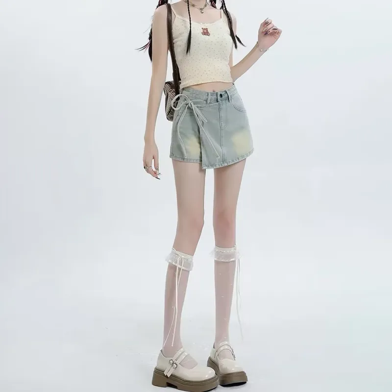 STARFEI Denim Short Skirts Women's Light Blue-2
