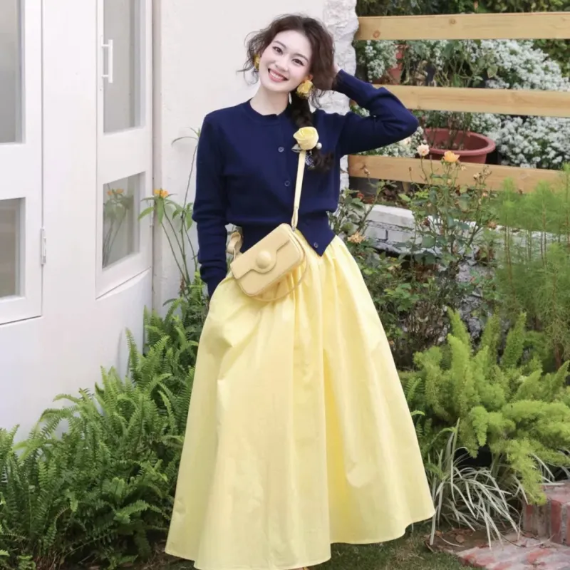 STARFEI Skirt Set Women's Yellow-3