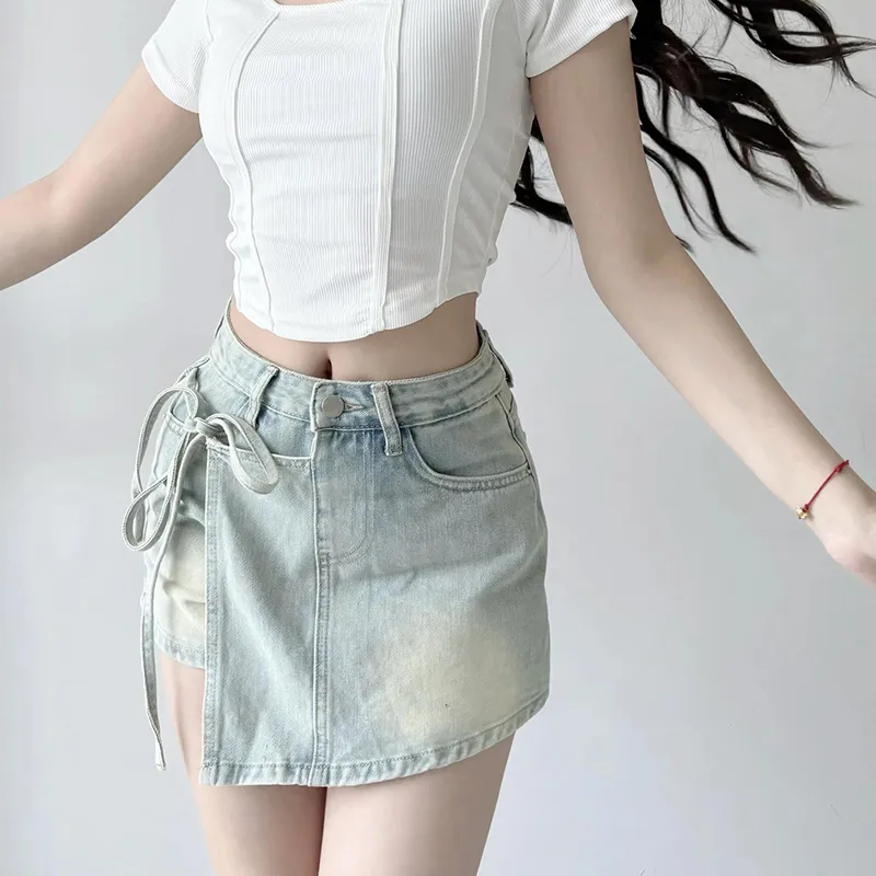 STARFEI Denim Short Skirts Women's Light Blue-5