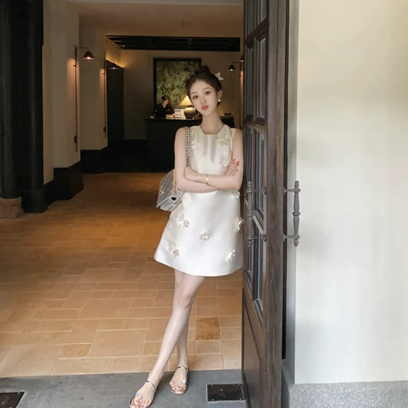STARFEI Sleeveless Dress Women's White-3