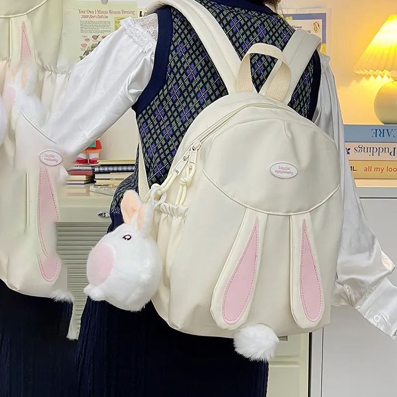 XIANGSU Nylon Fabric Backpack Regular Unisex White/Pink/Yellow/Blue/Black-4