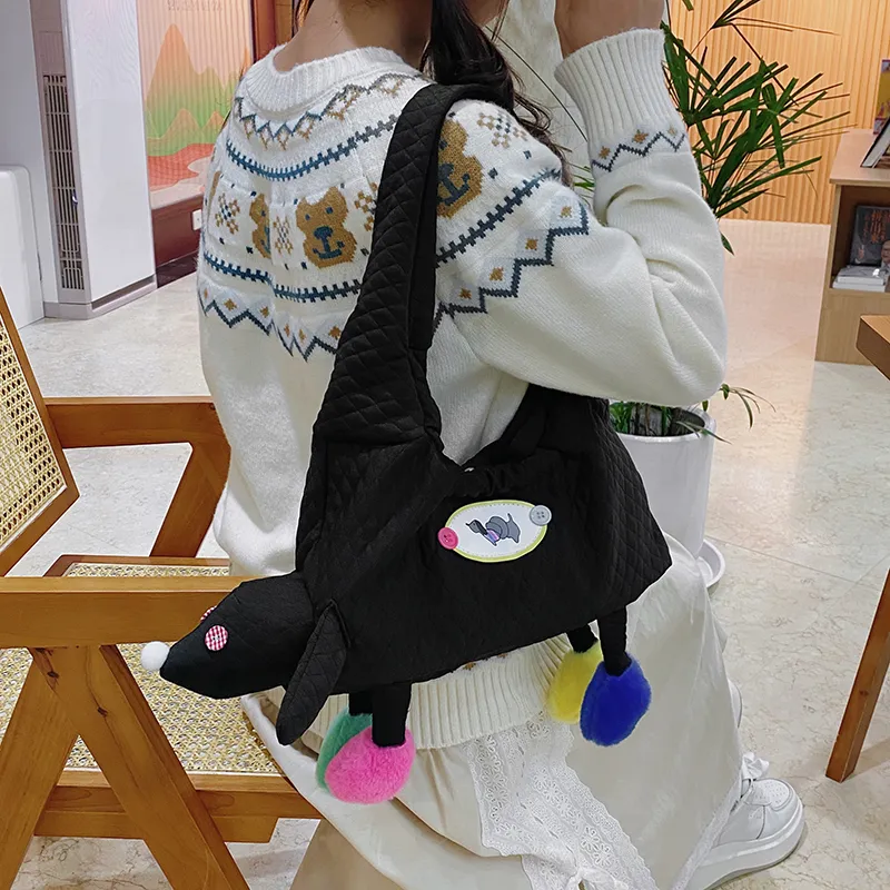 XIANGSU Nylon Shoulder Bag Women's White/Black-12