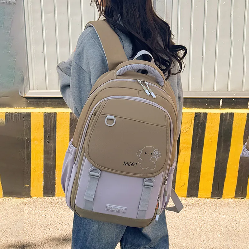 XIANGSU Oxford Backpack Unisex Pink/Brown/Green/Purple/White & Black/Gray & Black-24