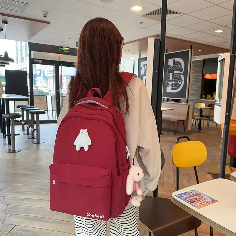 XIANGSU Nylon Backpack Regular Unisex Red/Brown/White/Pink/Black-19